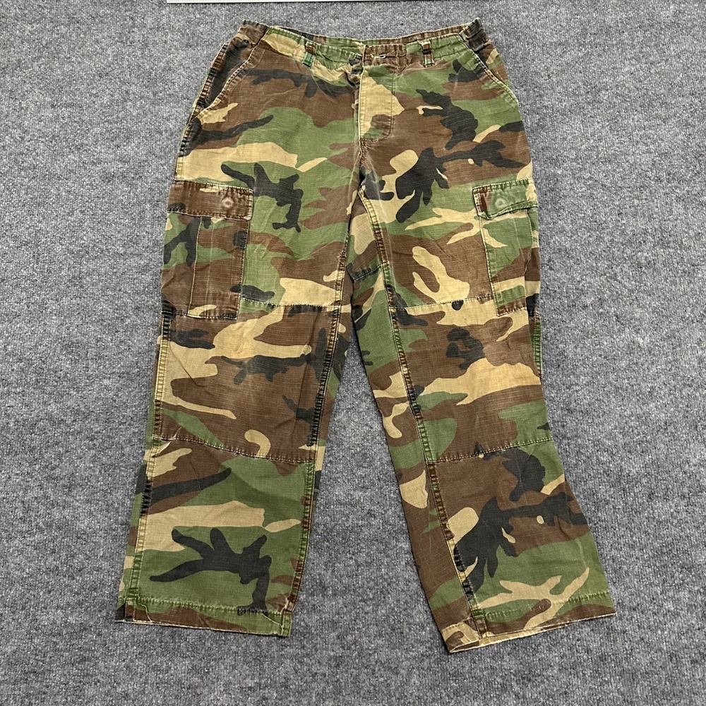 Military Cargo Pants Mens Size M Short Woodland Camo Ripstop Tactical Fatigue